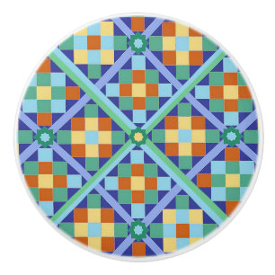 Moroccan tile blocks in diamond formation ceramic knob