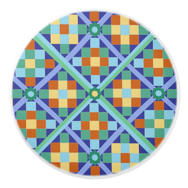 Moroccan tile blocks in diamond formation ceramic knob (Front)