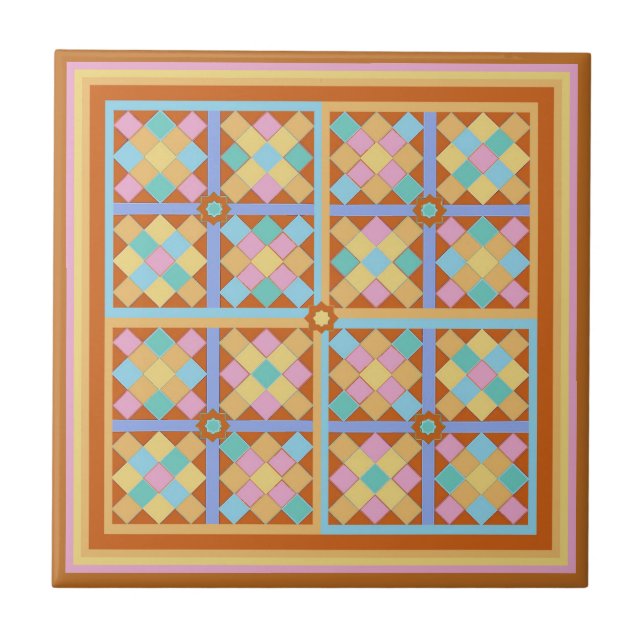 Moroccan tile blocks pattern on terracotta back (Front)