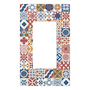 Moroccan tile - blue and bordo light switch cover