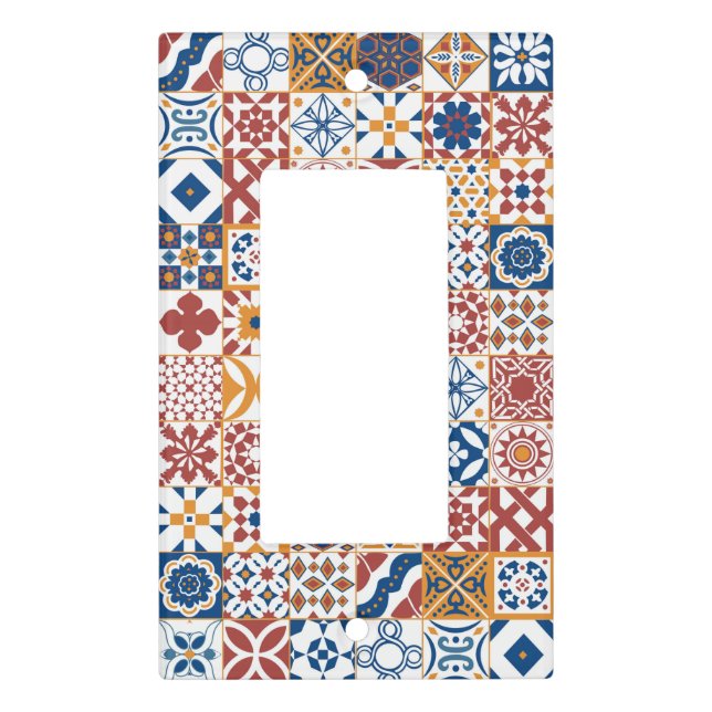 Moroccan tile - blue and bordo light switch cover (Front)