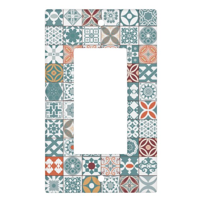 Moroccan tile - blue and brown light switch cover (Front)