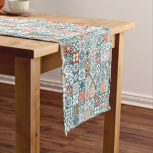 Moroccan tile - blue and brown short table runner