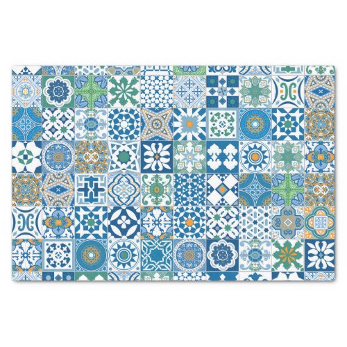 Moroccan tile _ blue and green tissue paper
