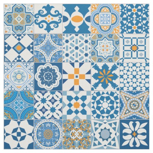 Moroccan tile - blue and orange fabric
