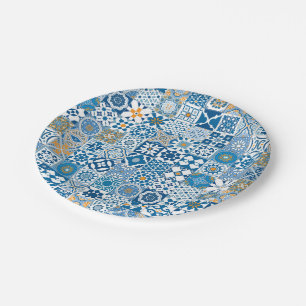 Moroccan tile - blue and orange paper plates