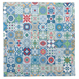 Moroccan tile - blue and red cloth napkin
