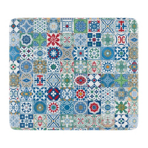 Moroccan tile _ blue and red cutting board