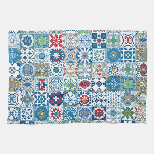 Moroccan tile _ blue and red kitchen towel