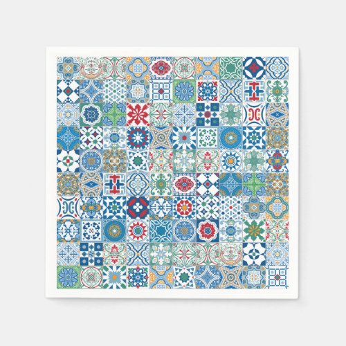 Moroccan tile _ blue and red napkins