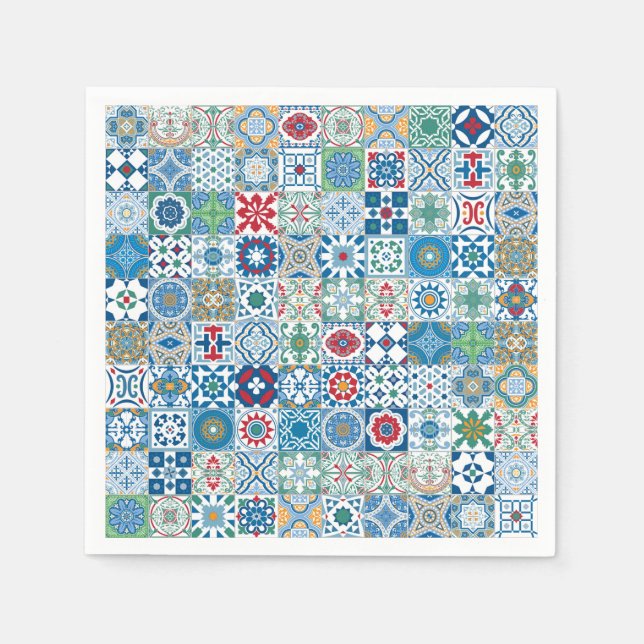 Moroccan tile - blue and red napkins (Front)