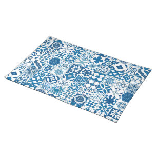 Moroccan tile - blue and white cloth placemat