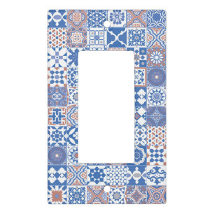 Moroccan tile blue,brown light switch cover