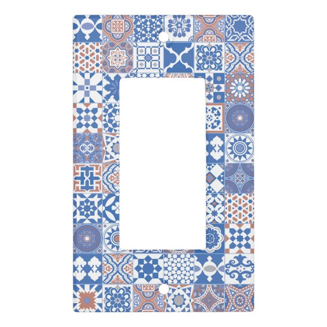 Moroccan tile blue,brown light switch cover (Front)