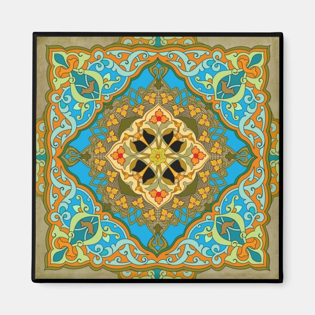 Moroccan Tile Blue green gold Magnet (Front)