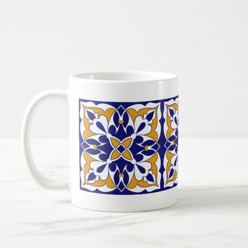 Moroccan Tile Blue Yellow Vintage Bohemian Pattern Coffee Mug