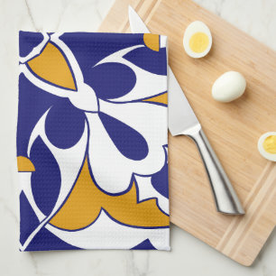 Moroccan Tile Blue Yellow Vintage Bohemian Pattern Kitchen Towel