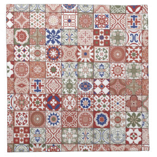 Moroccan tile - burgundy and blue cloth napkin