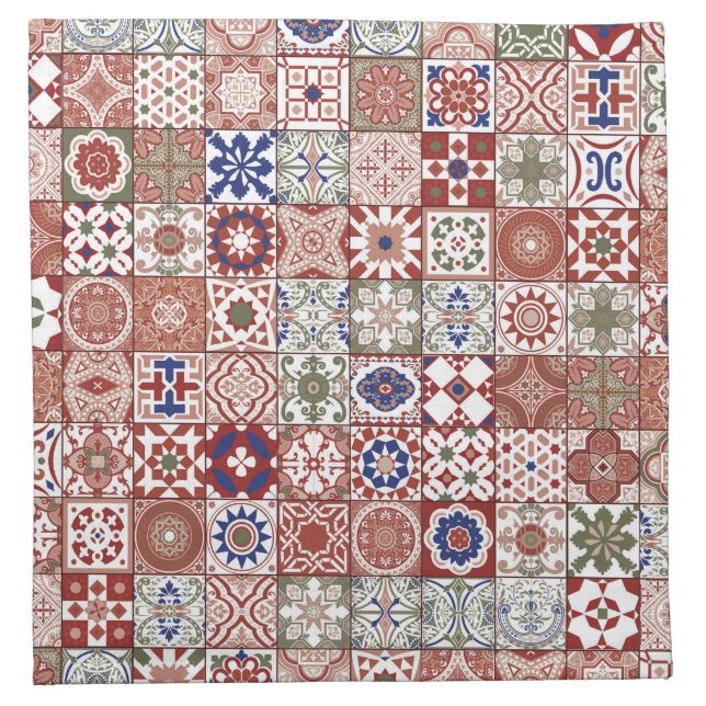 Moroccan tile - burgundy and blue cloth napkin (Front)