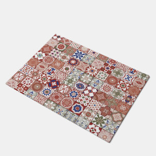 Moroccan tile - burgundy and blue doormat