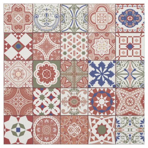 Moroccan tile - burgundy and blue fabric