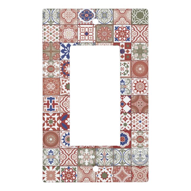 Moroccan tile - burgundy and blue light switch cover (Front)
