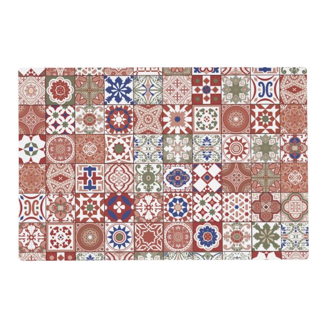 Moroccan tile - burgundy and blue placemat (Front)
