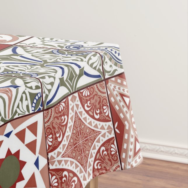 Moroccan tile - burgundy and blue tablecloth (In Situ)