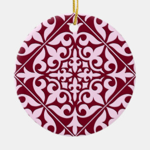 Moroccan tile - burgundy and pink ceramic ornament