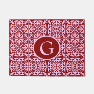 Moroccan tile, burgundy and pink, with monogram doormat