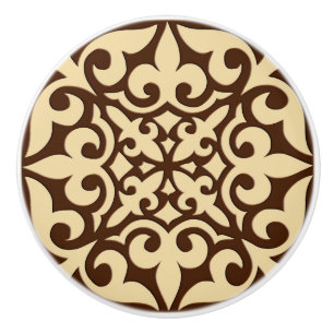Moroccan tile - chocolate brown and beige ceramic knob