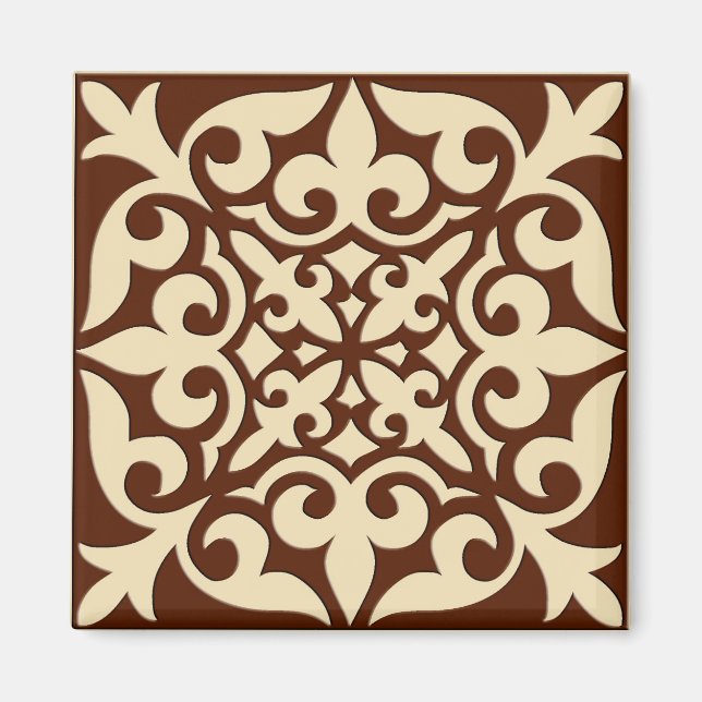 Moroccan tile - chocolate brown and beige magnet (Front)