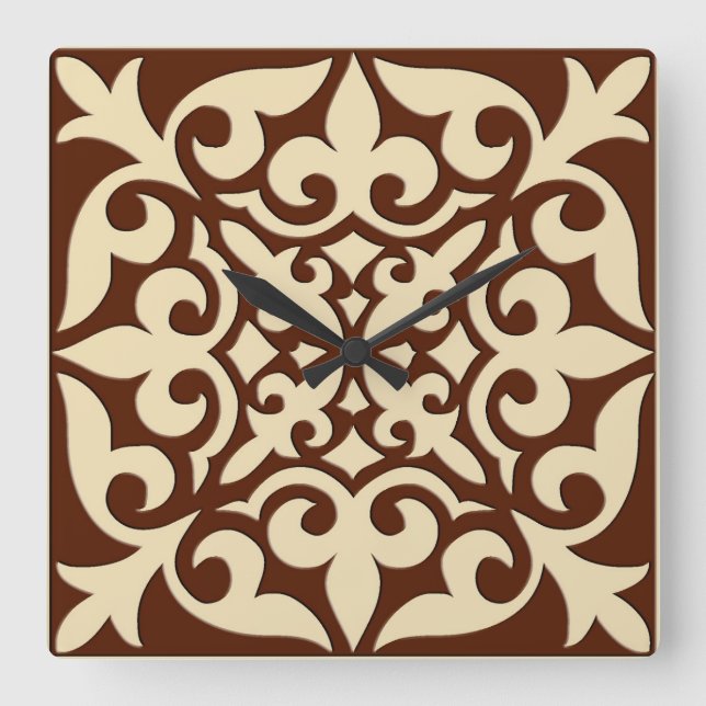 Moroccan tile - chocolate brown and beige square wall clock (Front)