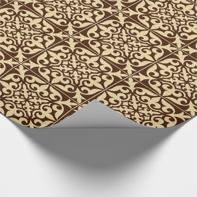 Moroccan tile - chocolate brown and beige wrapping paper (Corner)