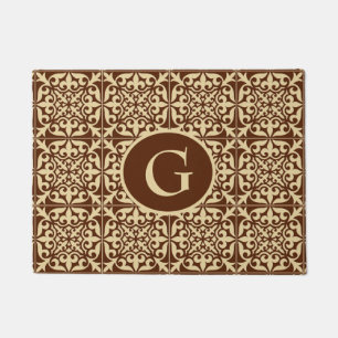 Moroccan tile, chocolate brown, with monogram doormat