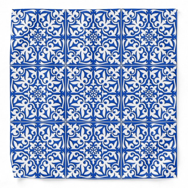 Moroccan tile - cobalt blue and white bandana (Front)