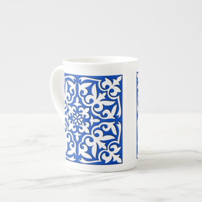 Moroccan tile - cobalt blue and white bone china mug (Front Left)