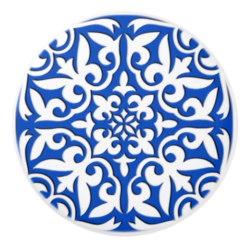 Moroccan tile _ cobalt blue and white ceramic knob