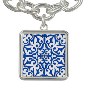 Moroccan tile - cobalt blue and white charm bracelet