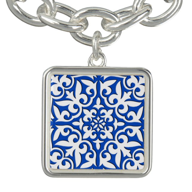 Moroccan tile - cobalt blue and white charm bracelet (Design)