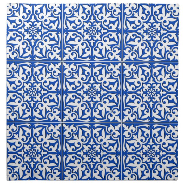 Moroccan tile - cobalt blue and white cloth napkin (Front)
