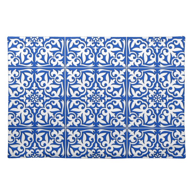 Moroccan tile - cobalt blue and white cloth placemat (Front)