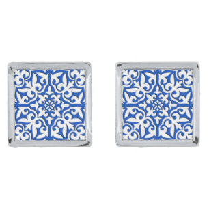 Moroccan tile - cobalt blue and white cufflinks