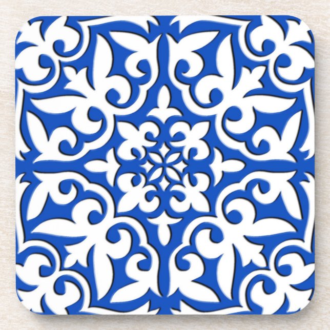 Moroccan tile - cobalt blue and white drink coaster (Front)