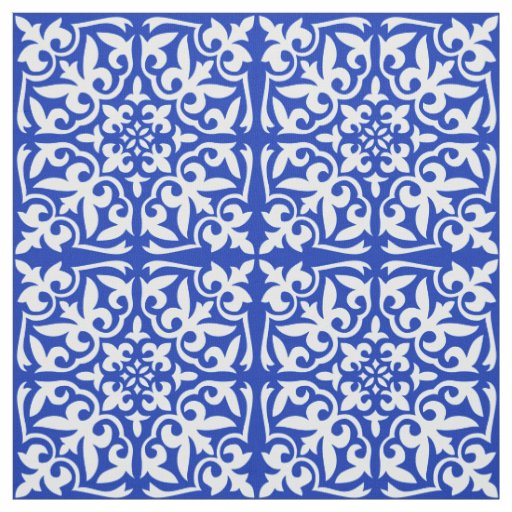Moroccan tile - cobalt blue and white fabric