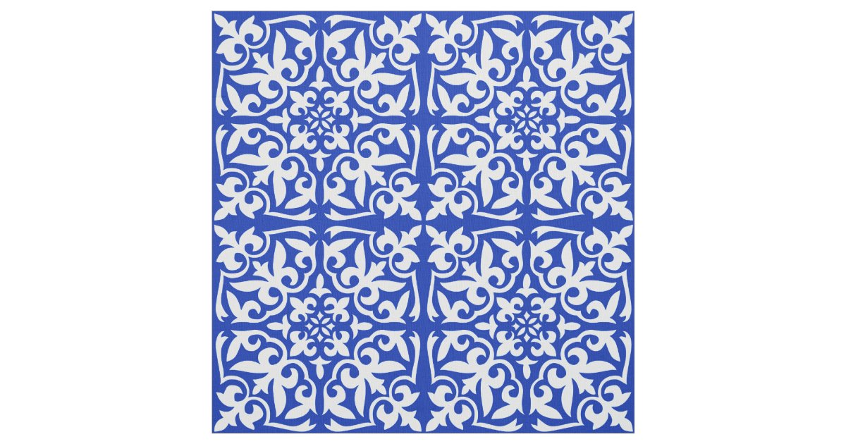 Moroccan tile - cobalt blue and white fabric | Zazzle.com