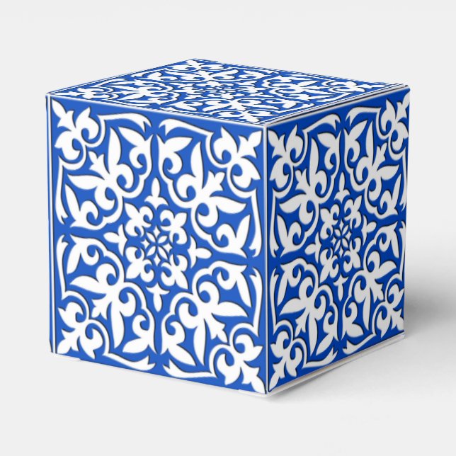 Moroccan tile - cobalt blue and white favor boxes (Back Side)