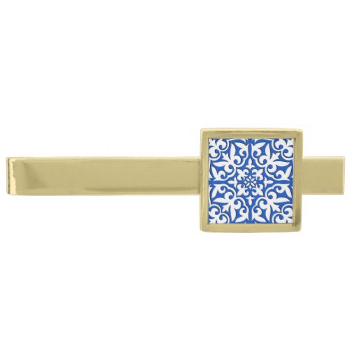 Moroccan tile _ cobalt blue and white gold finish tie bar