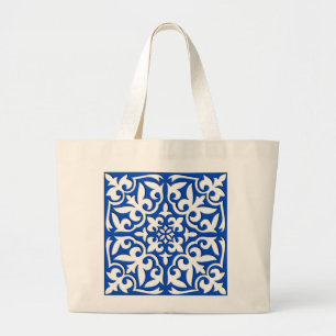 Moroccan tile - cobalt blue and white large tote bag
