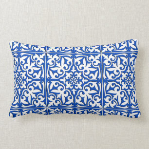 Moroccan tile - cobalt blue and white lumbar pillow